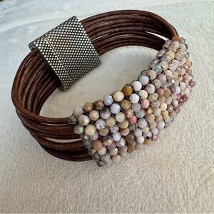 Sundance Multi Strand Leather Cuff Bracelet with Beaded Mosaic EUC